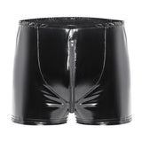 Toloer Men's PVC Bright Boxers Sexy Zipper Open File Ledershorts Size Accurate-Outfit