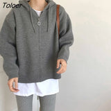 Korean Hooded Knit Cardigan Women 2023 Winter Long Sleeve Zipper Up Sweater Coats Women Solid Color Loose Cardigans