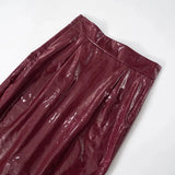 Bodycon PU Leather Zipper Split Midi Skirt-Outfit
