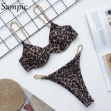 Sexy Black White Push Up Women Chain Straps Bikini Set Beach Wear Swimsuit Brazilian Swimwear Bathing Suit Bikinis