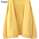 Yellow Knitting Cardigan Women 2023 Autumn Long Sleeve Loose Sweater Cardigans Woman Korean Style Solid Color Thin