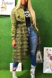 Mesh Cascading Ruffles Extra-long Coat for Women Zipper Up Long Sleeve Slim Jackets Autumn Winter High Waist