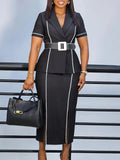 Women's 2025 New Fashion Short-Sleeved Suit Collar High-Waisted OL
