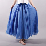 Elegant High Waist Linen Maxi Skirt 2020 Summer Ladies Casual Elastic Waist 2 Layers Skirts saia