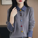 And Winter Knitted Open Shirt Two Lattice Collar Shirt Early Spring New Color Fashion Splicing Coat