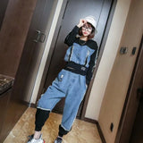 2 Piece Set Women Autumn Winter Loose New Large Size Two-piece Fashion Denim Stitching Sweater Top Pants tracksuit