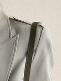 Fashion Women's Blazer Slim Notched Collar Single Button Folds Waist Straight Gray Suit Jackets Summer 2023 New