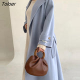 Blue Wool Jacket Woman Winter Thicken Streetwear Elegant Vintage Long Coats Woman Blends Autumn Long-sleeve