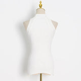 Toloer Vest T-Shirt Women 2024 New Fashion Design Stand Collar Show Slim Slim Hollow Kink Knit Top Summer-Outfit