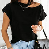 Shoulder O-neck Short Sleeve Women's Tshirt Loose Solid Ovesize Ladies Tshirts 2021 Fashion Casual Women Summer Clothes