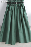 Autumn Cotton Midi Skirt Women Korean Style Elegant Temperament Mid-Length School High Waist A Line