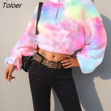 Fleece Turtleneck Rainbow Camo Print Long Batwing Sleeve Pullover Women Fall Winter Iridescent Fluffy Cropped