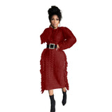 Toloer New Women's Long Tassel Edge Wool Dress-Outfit