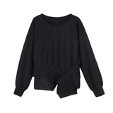 Loose Fit Black Irregular Cross Sweatshirt New Round Neck Long Sleeve Women Big Size Fashion Spring Autumn 2023