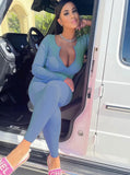 Casual Rib Zip Up Long Sleeve Slim Top And Skinny Pants 2 Piece