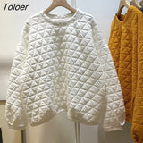 Pullovers Women Personality Triangle Rhombus Check Cotton Quilted Pullover Collapsed Shoulder Long Sleeve Loose Thick
