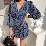 Plus Size Leopard Print Summer Dress Evening Vintage Dress Party Oversize Long Sleeve Beach Women DressRobe Vestido