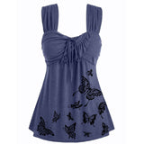 Sleeveless Top Women Fashion Vest Summer Butterfly Print Casual Sleeveless Slim Vest Solid Color Swing Cami