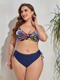 Size Printed V-Neck Drawstring Bikini