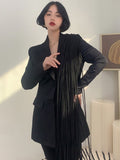 Fashion Women Suit Jackets Notched Collar Full Sleeve Single Breasted Asymmetric Tassels Blazers Summer 2023 New