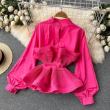 Women Design 3D Flounced edge Blouse Sweet Puff Sleeve O Neck Solid Casual Tops Summer Fashion Streetwear Short Blouses