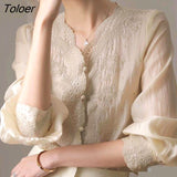 Embroidered Women Blouse Fashion New V Neck Long Sleeve Shirt Tops Women Loose Sweet Elegant Lace Blouses Female
