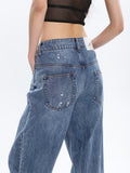 2023 Summer 2023 New Women's Jeans High Waist Graffiti Patchwork Contact Color Leather Button Denim Pants Tide