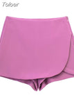 MODA 2023 Women Fashion Asymmetric Wrap Shorts Skirts Ladies Vintage High Waist Side Zipper Female Chic Skort Outwear