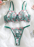 Sheer Lace Foliage Embroidered Lingerie Set-Outfit