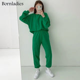 New Women Green Sport Suit Two Piece Long Sleeve Pullover Whith Sweatpants Set Autumn Active Wear Outfit Casual