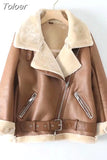 MODA Women Fashion Thick Warm Winter Fur Faux Leather Oversized Jacket Coat Vintage Long Sleeve Female Outerwear Chic