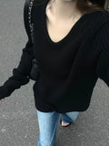 Vintage V-Neck Oversized Loose Sweater-Outfit