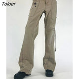American Retro Star Print Women Jeans Casual Harajuku Pocket Up Bandage Baggy Pants High Street Low Rise Stright