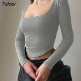 Collar Women's T-Shirt Long Sleeve Y2K Slim Tight Tee Casual Slim Cropped Sexy Basic Tees Top New Fashion Ladies