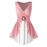 Tank Top Women Slim Overlap Two Piece Button Detail Tunic Shirts Summer Ladies Casual Sleeveless Loose Shirt