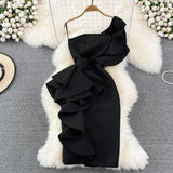 Sexy Skew Collar One Shoulder Ruffle Party Bodycon Dress Women Summer Orange/Blue/White High Waist Slim Vestidos Female Robe