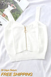 Women Crop Top Club Sexy Zipper Cotton Camisole Ladies Sleeveless Solid Simple Straps Tops Women Black Knitted Tank