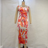 Toloer Women's Summer 2024 New Fashion Print With Open Back Strap Slim Sling Dress-Outfit