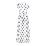 2022 Summer Maxi Dress Women Sexy Split Polka Dot Short Sleeve Long Sundress Celmia Bohemian Belted V-Neck Party Beach