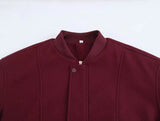 Burgundy Solid Baseball Jacket-Outfit