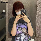 Kawaii Cat Print T-shirts Korean Fashion Cute Kitten Tshirt Japanese Harajuku Oversized Tee Shirts Y2k Aesthetics