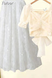 Popular Sweet and Elegant Women's Skirt Set Sexy Lace Chiffon Shirt Tulle Bubble Skirt Two-piece Set Party