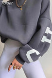 Letter Print Sweatshirt Woman Winter Autumn Long Sleeve Tops O Neck Harajuku Oversize Hoodies Y2K Clothes Female