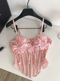 Pure Heavy Industry Three-Dimensional Flower Sling Vest Woman 2025 Autumn Hot Girl Repair Slime Fish