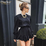 Fashion Black Elegant Dresses For Women Bodycon O-Neck Lantern Sleeve Mini Dress Lady Streetwear Vintage Pleated