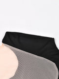 Fashion Women's Rompers Round Neck Raglan Sleeve Asymmetric Spliced Perspective Waist Short Jumpsuit Autumn 2023 New