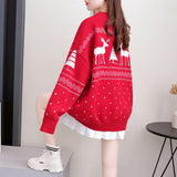 Women's Christmas Casual Thicken Warm Red Sweaters O-Neck Knitting Loose Pullovers Tops Korean Clothes