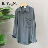 2020 Spring Autumn Korean OL Blouses Female Pocket Full Sleeve Shirts Office Ladies Loose Women Tops Blusas Plus