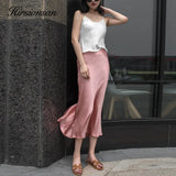 New Summer Satin High Waisted Silk Skirts Women 2021 Silk Office Female Basic A-line Skirt Chic Elegant Ladies