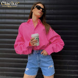 Autumn Loose Pink Office Women Shirt 2021 Elegant Long Sleeve Fashion Blouses Cotton Streetwear Solid Shirts Top
